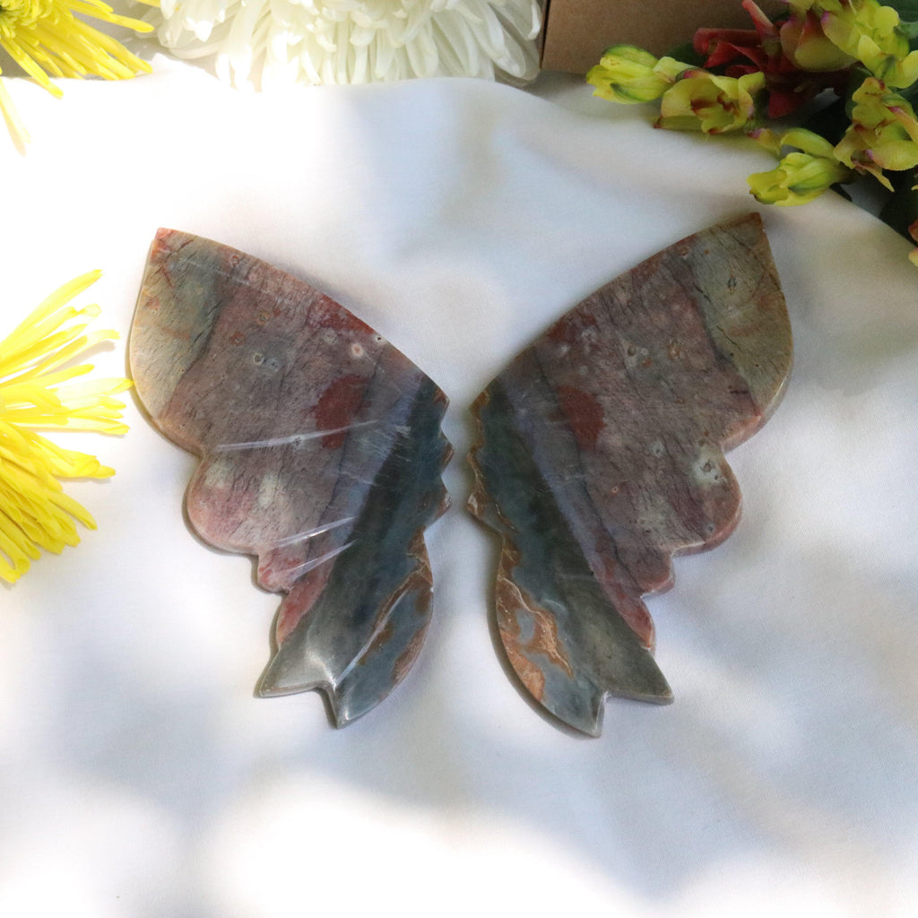 Carved Red Jasper Butterfly Wings from Indonesia~ Root Chakra Energy Flow - Earth Family Crystals