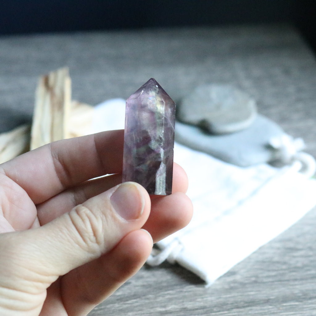 Purple ~ Rainbow Fluorite Polished Point Mini - Earth Family Crystals