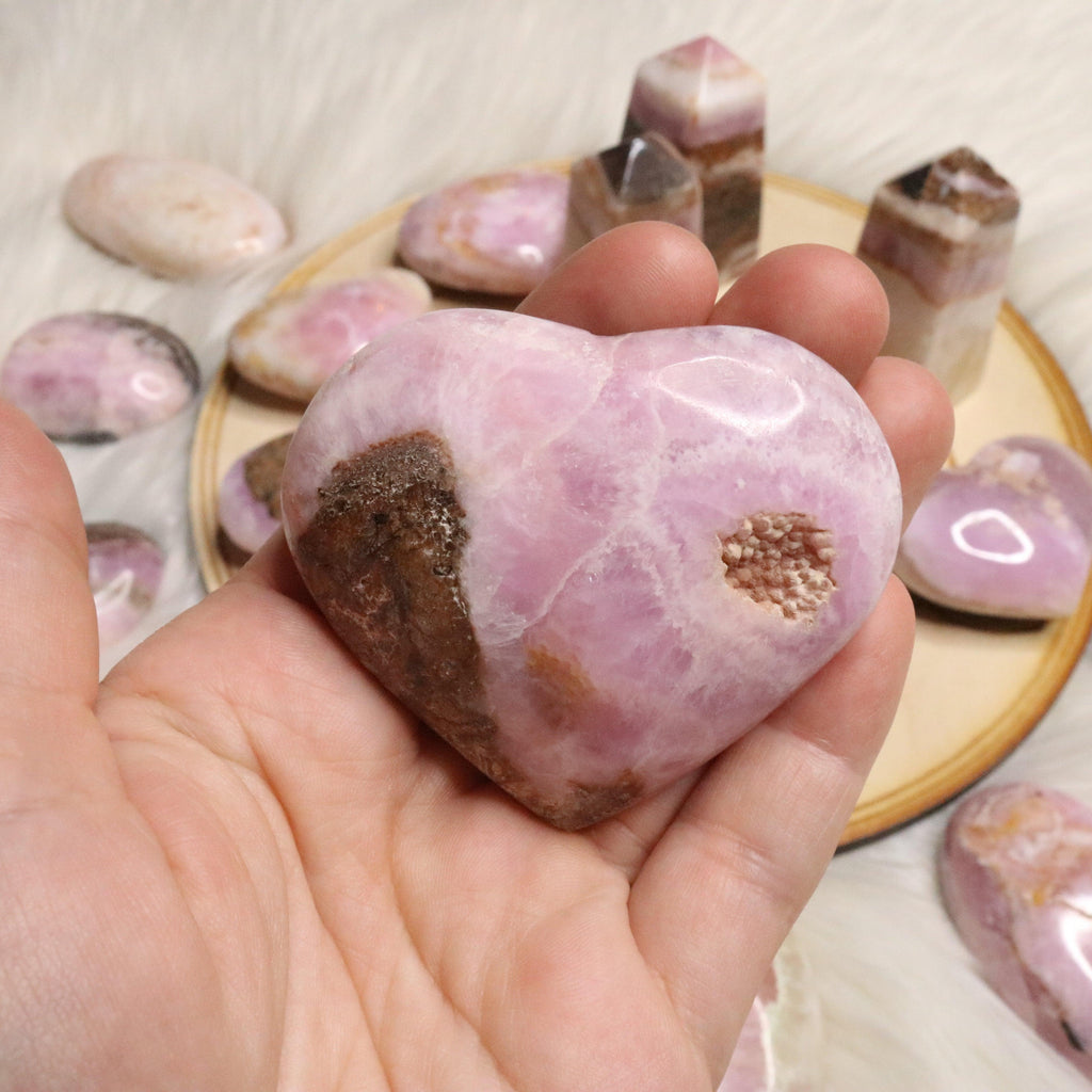Dazzling Pink Aragonite Hearts ~ One Medium Heart Carving ~ Cobaltine Calcite - Earth Family Crystals