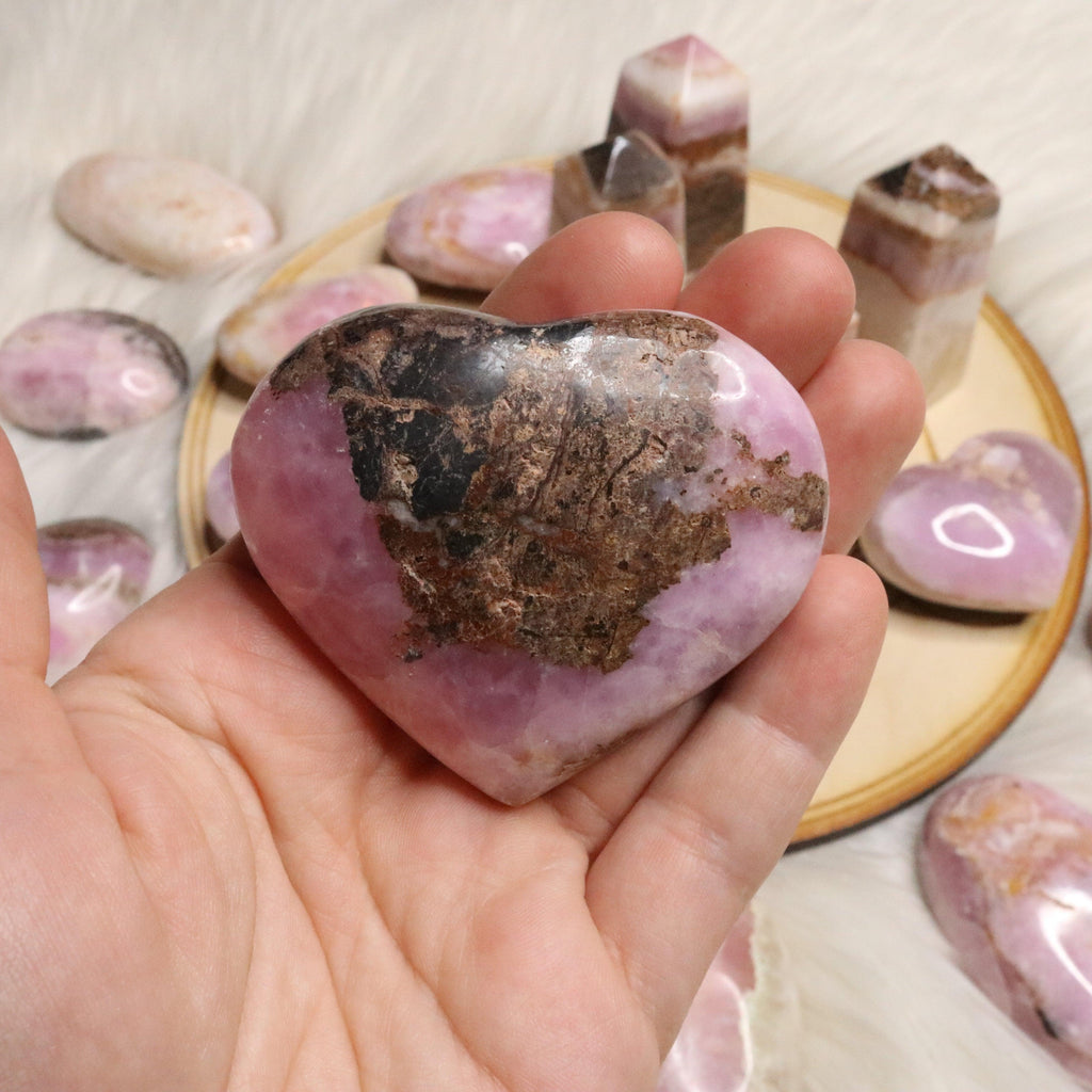 Dazzling Pink Aragonite Hearts ~ One Medium Heart Carving ~ Cobaltine Calcite - Earth Family Crystals