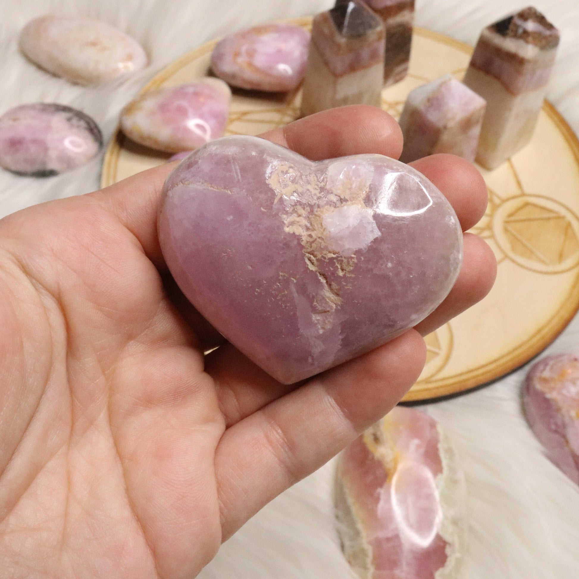 Dazzling Pink Aragonite Hearts ~ One Medium Heart Carving ~ Cobaltine Calcite - Earth Family Crystals