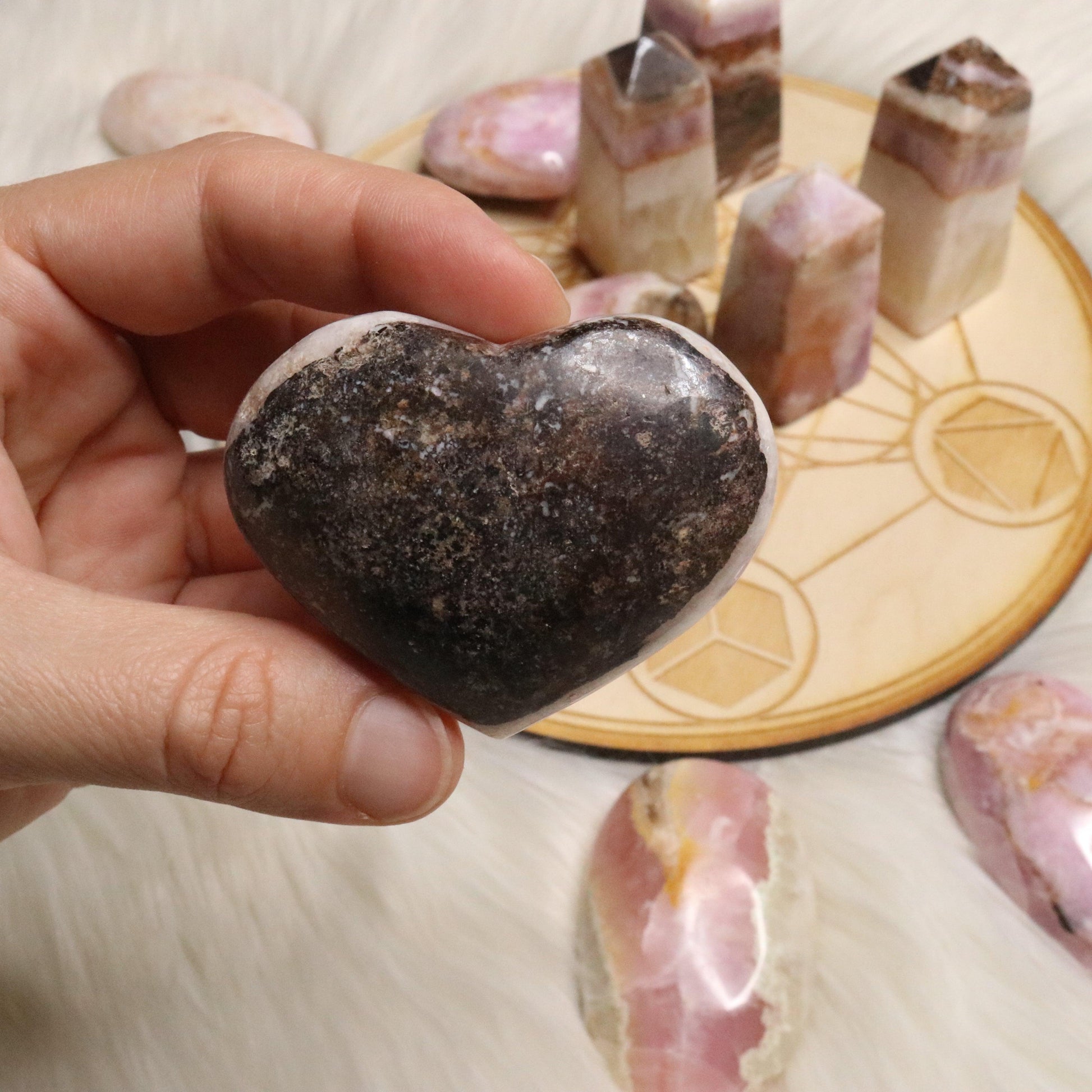 Dazzling Pink Aragonite Hearts ~ One Medium Heart Carving ~ Cobaltine Calcite - Earth Family Crystals