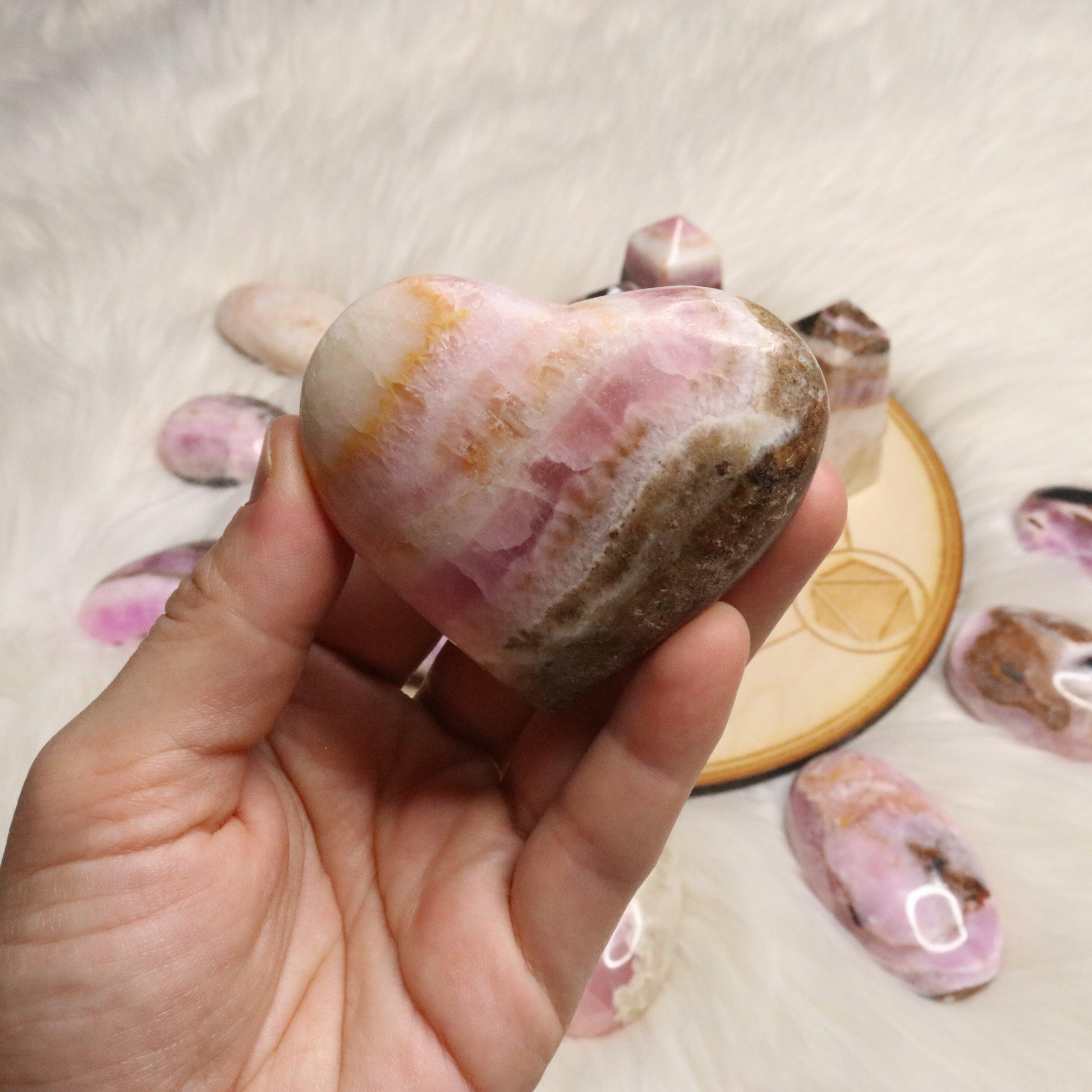 Dazzling Pink Aragonite Hearts ~ One Medium Heart Carving ~ Cobaltine Calcite - Earth Family Crystals