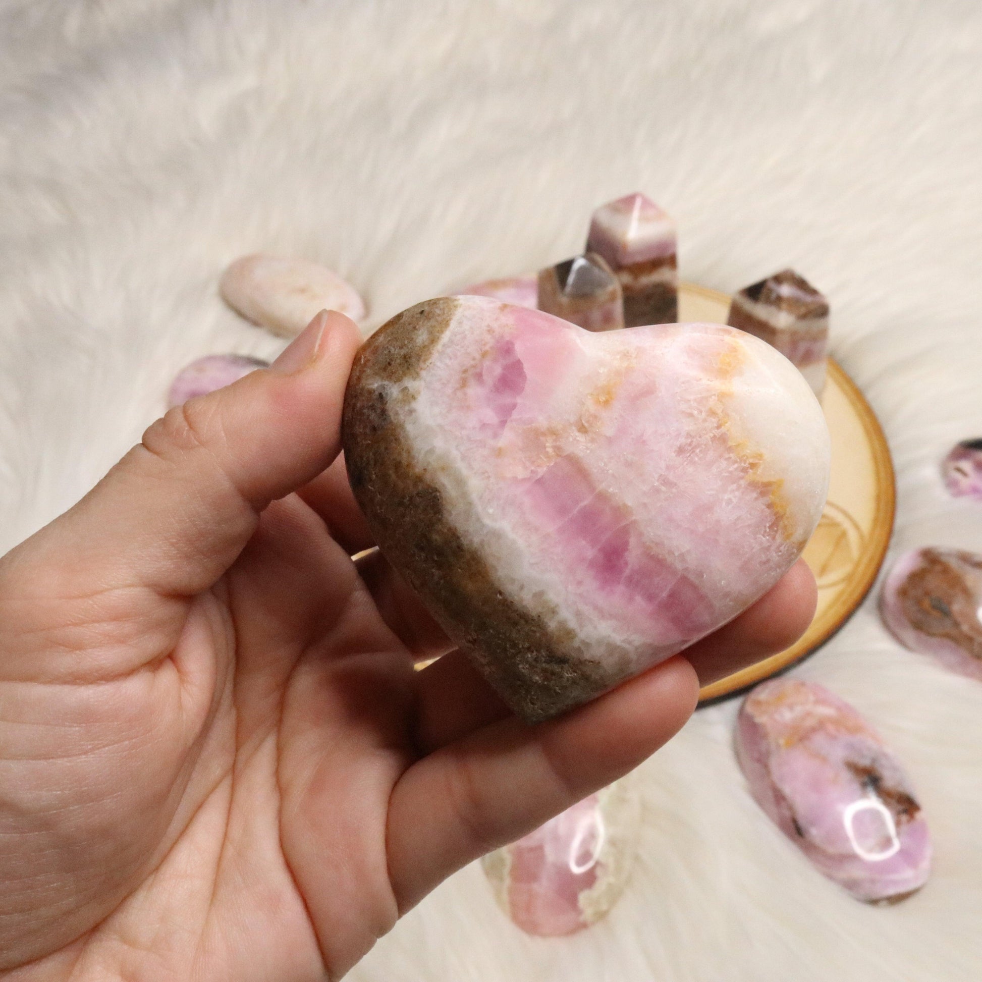 Dazzling Pink Aragonite Hearts ~ One Medium Heart Carving ~ Cobaltine Calcite - Earth Family Crystals