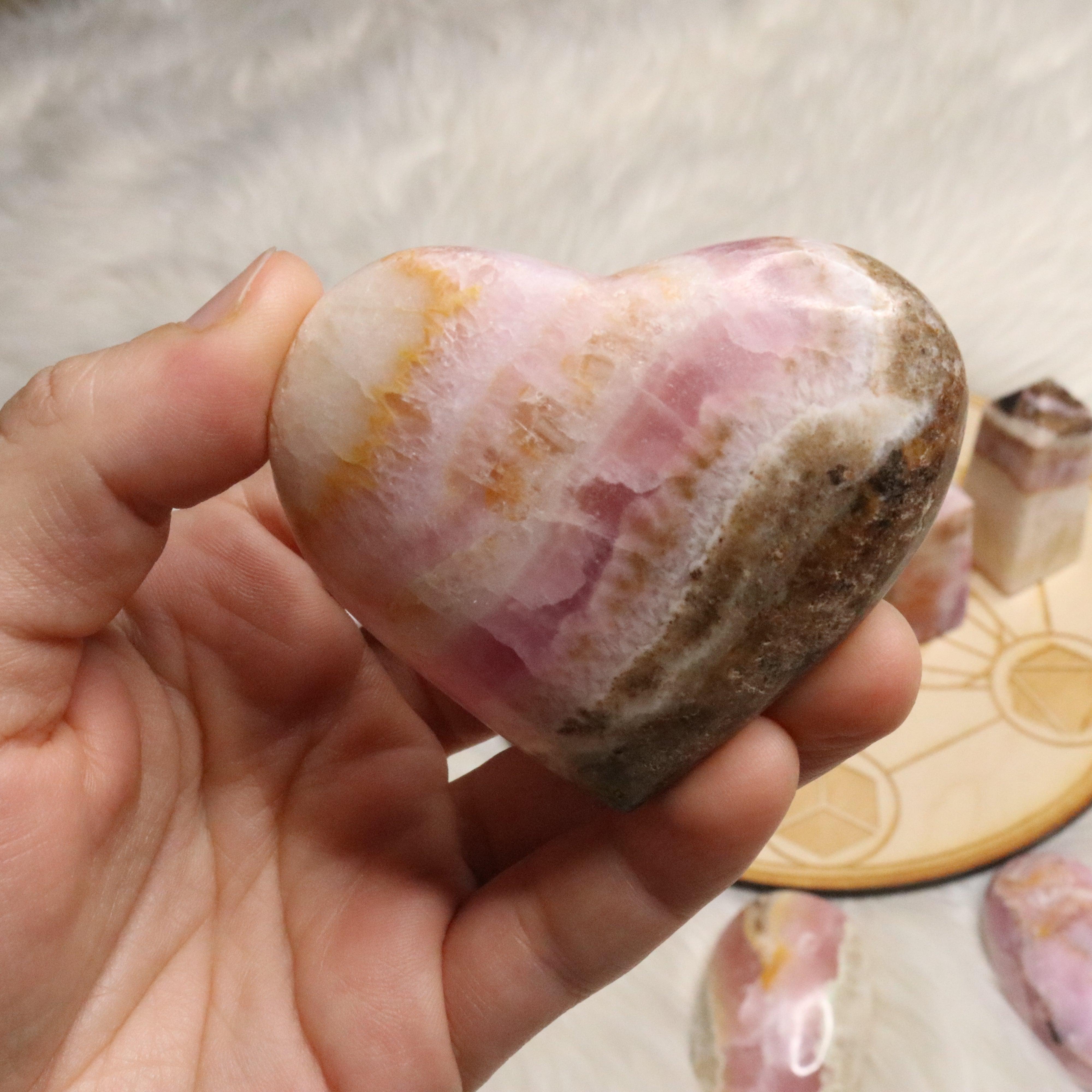 Dazzling Pink Aragonite Hearts ~ One Medium Heart Carving ~ Cobaltine Calcite - Earth Family Crystals