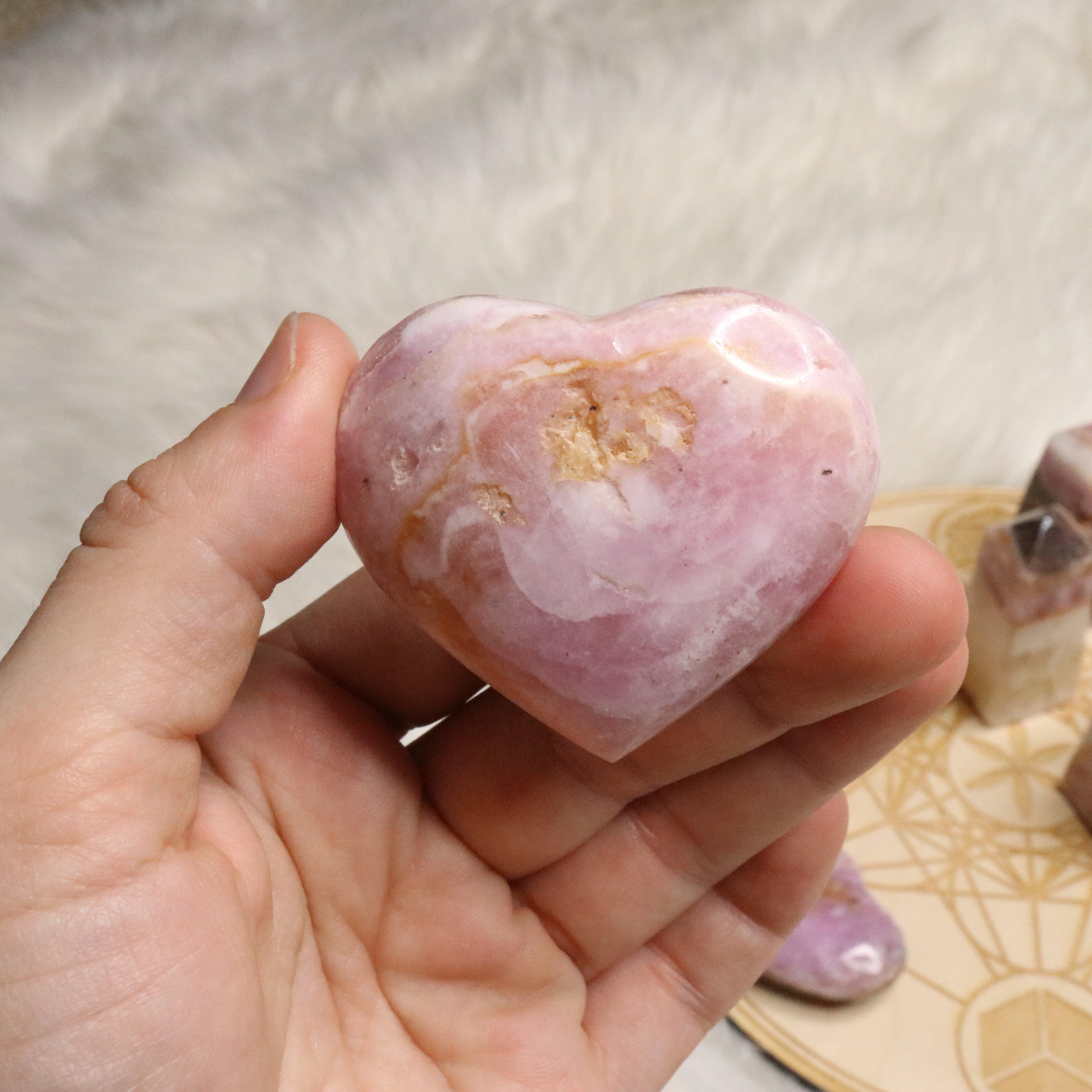 Pink Aragonite Small Heart~ One Heart Carving ~ Cobaltine Calcite - Earth Family Crystals