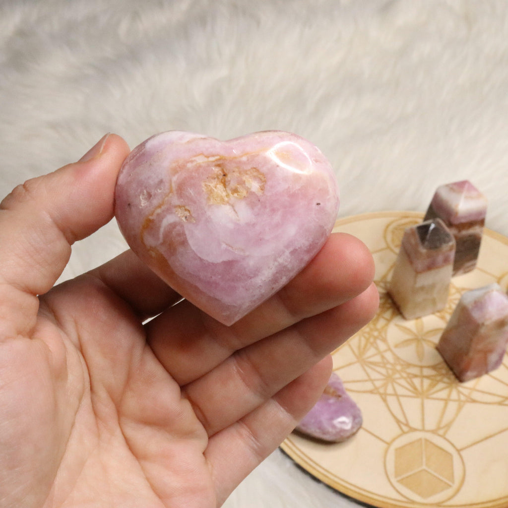 Pink Aragonite Small Heart~ One Heart Carving ~ Cobaltine Calcite - Earth Family Crystals