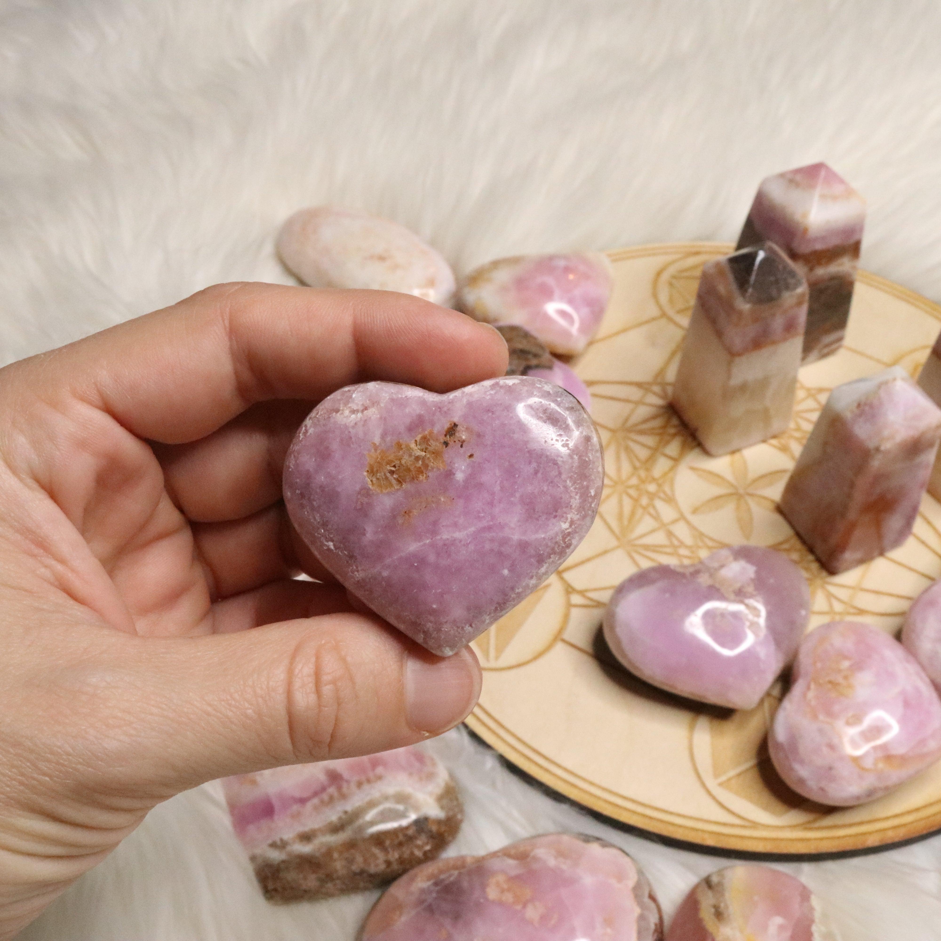 Pink Aragonite Small Heart~ One Heart Carving ~ Cobaltine Calcite - Earth Family Crystals