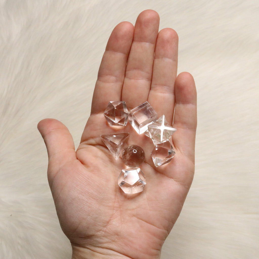 Super Clear Quartz Platonic Solids ~ Sacred Geometry Crystal Set ~ Perfect for Crystal Grids - Earth Family Crystals