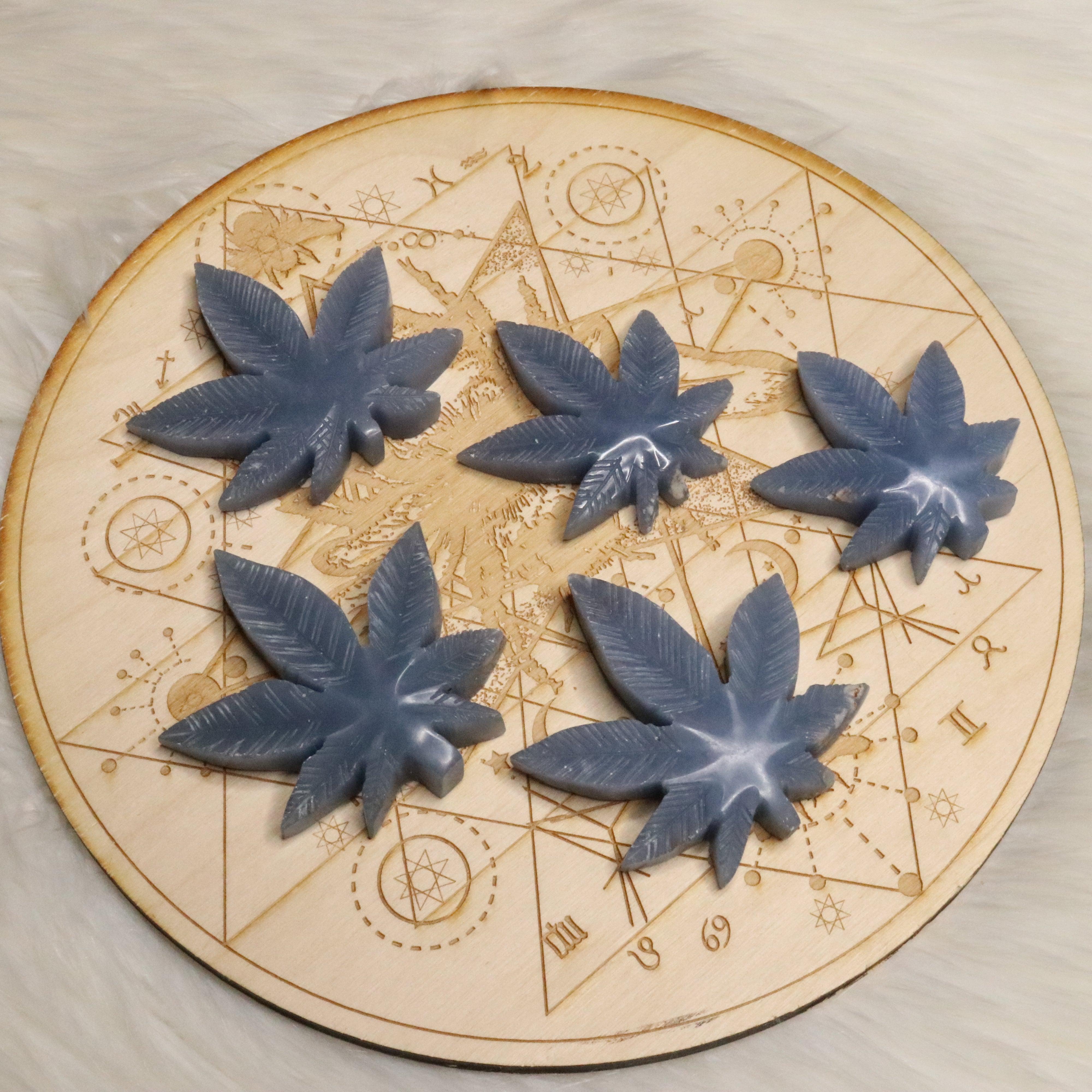 Angelite 420 Leaf Carvings ~ Earthy and Uplifitng Vibes - Earth Family Crystals