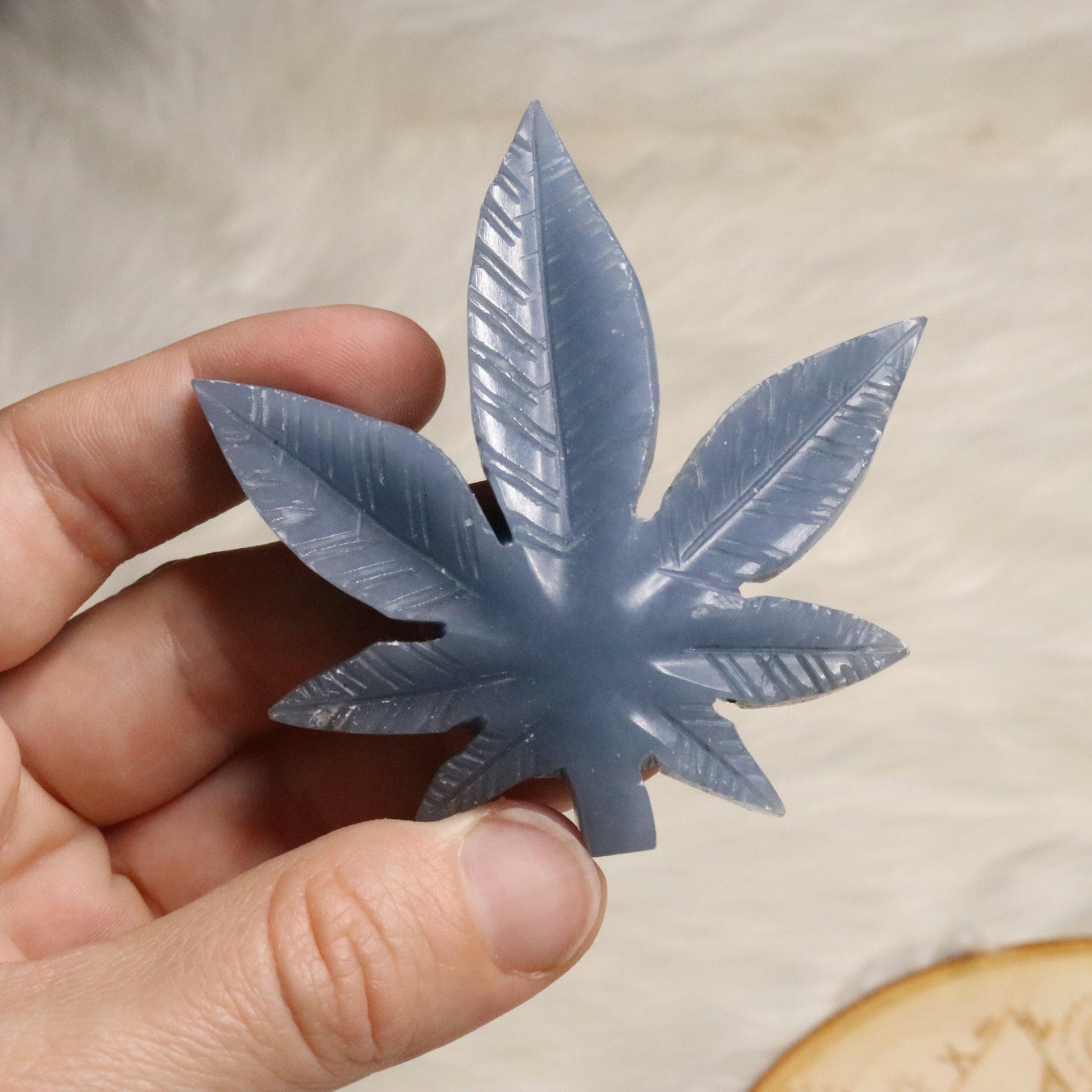 Angelite 420 Leaf Carvings ~ Earthy and Uplifitng Vibes - Earth Family Crystals