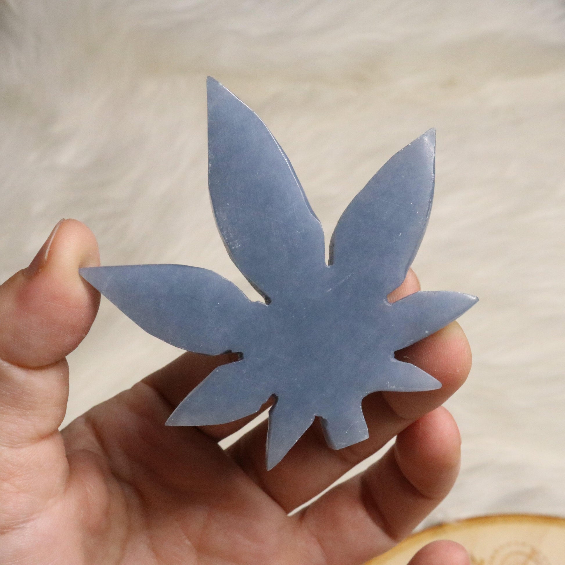 Angelite 420 Leaf Carvings ~ Earthy and Uplifitng Vibes - Earth Family Crystals