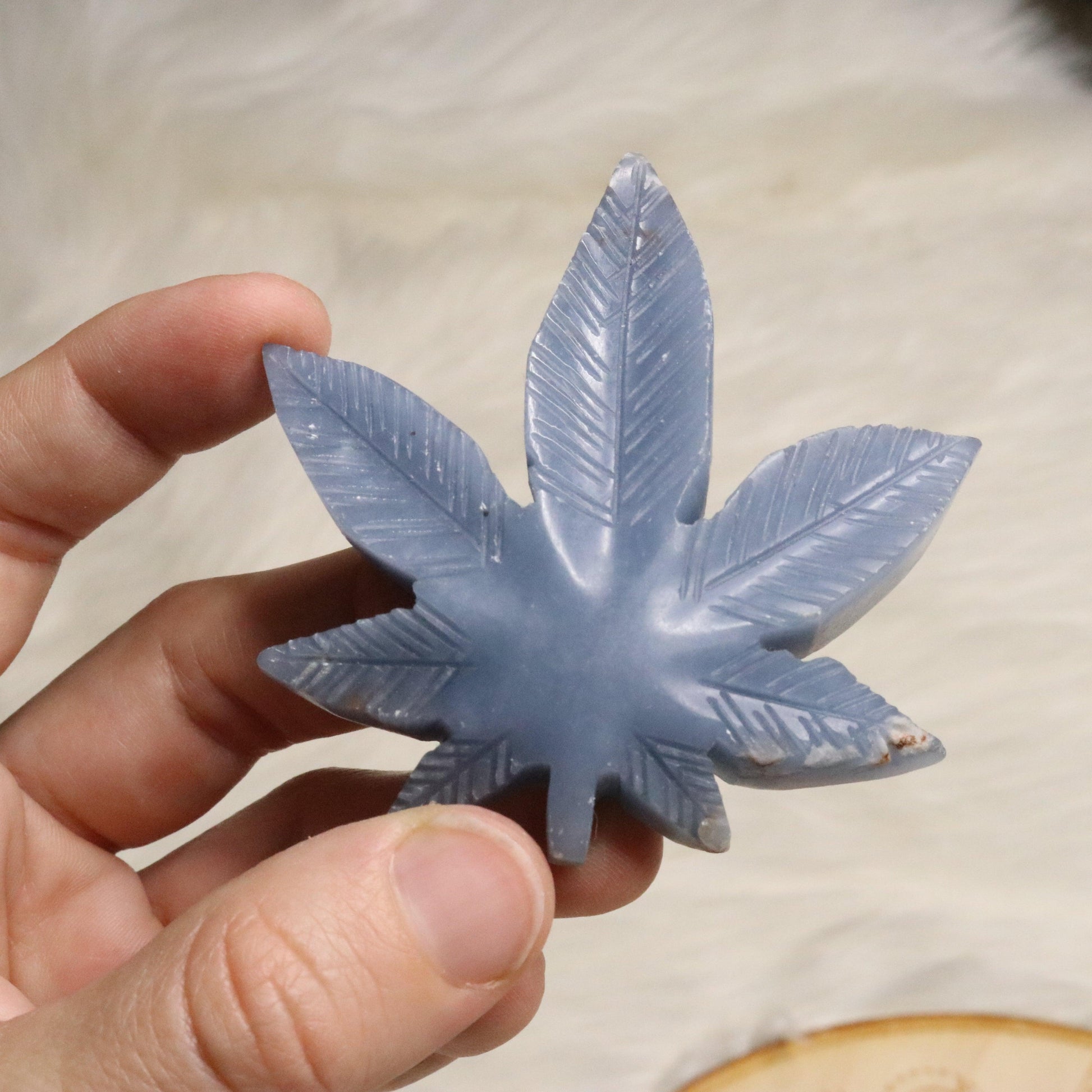 Angelite 420 Leaf Carvings ~ Earthy and Uplifitng Vibes - Earth Family Crystals