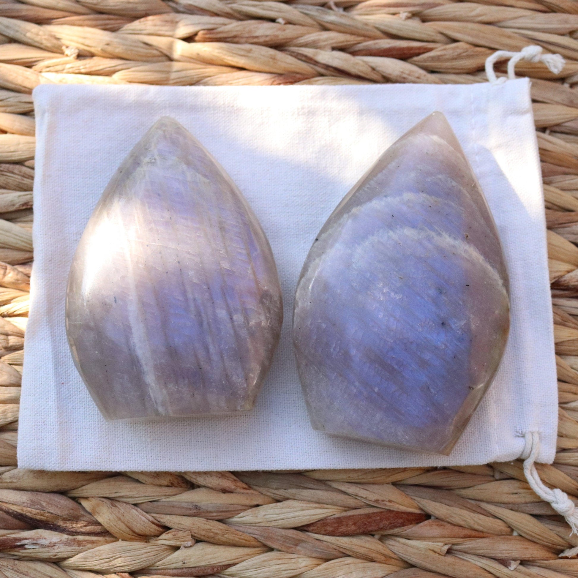 Blue Moonstone Raindrop Carvings ~ Incredible Blue Flash - Earth Family Crystals