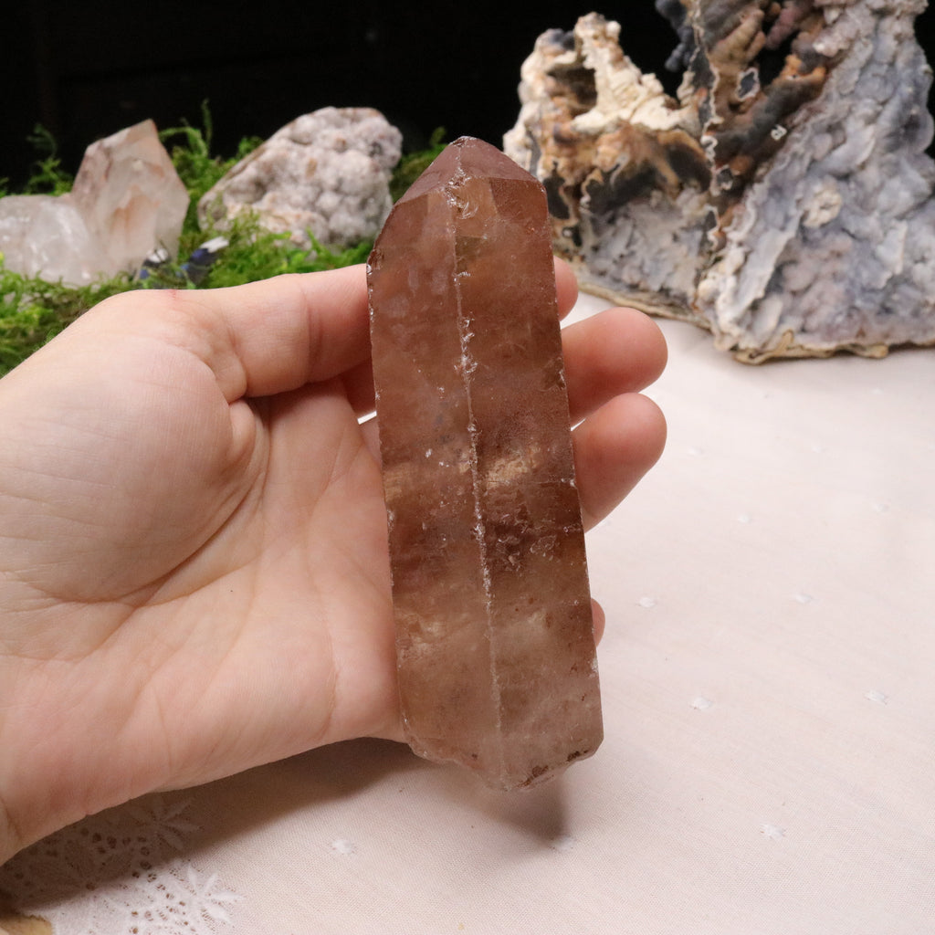 Chunky Red Hematoid and Lithium Quartz Point - Earth Family Crystals