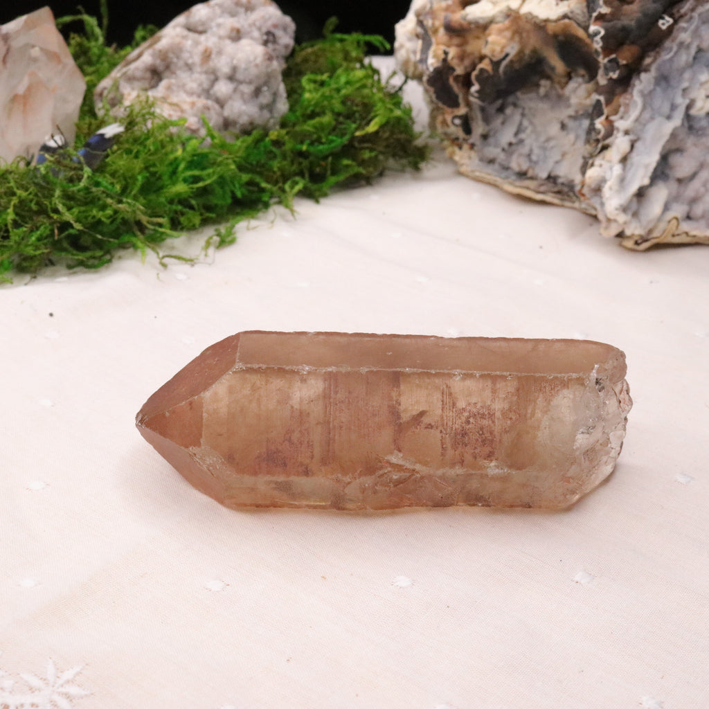 Chunky Red Hematoid and Lithium Quartz Point - Earth Family Crystals