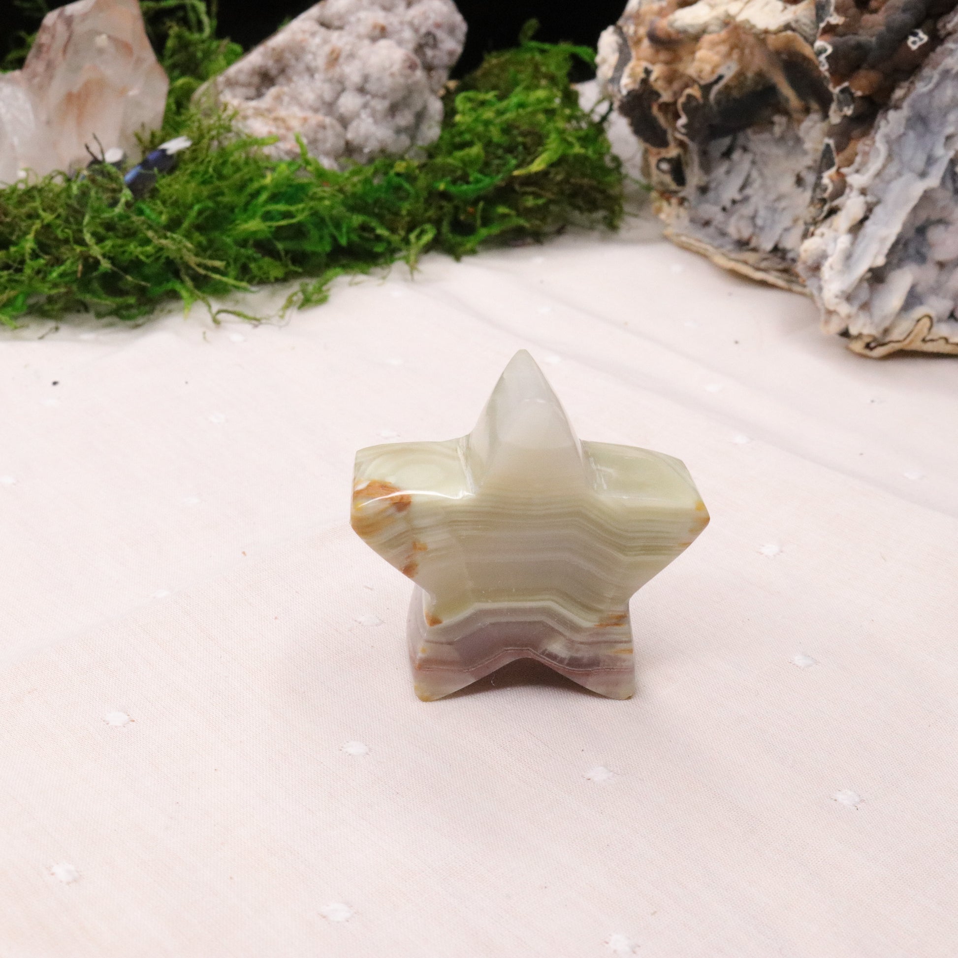 Pink Banded Onyx Star Carving - Earth Family Crystals