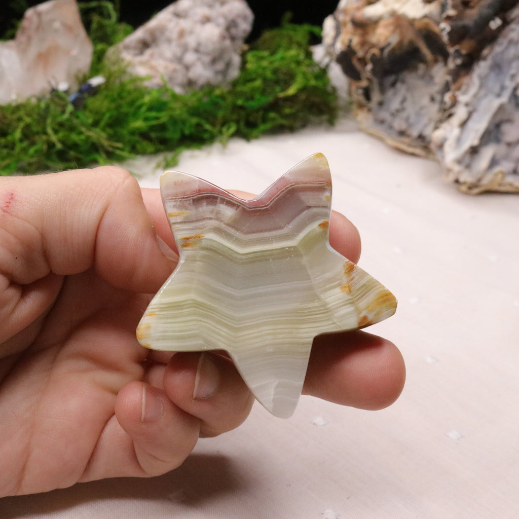 Pink Banded Onyx Star Carving - Earth Family Crystals