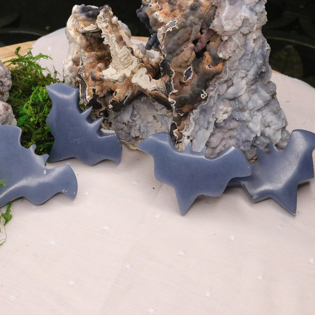 Angelite Bat Carvings from Peru - Earth Family Crystals