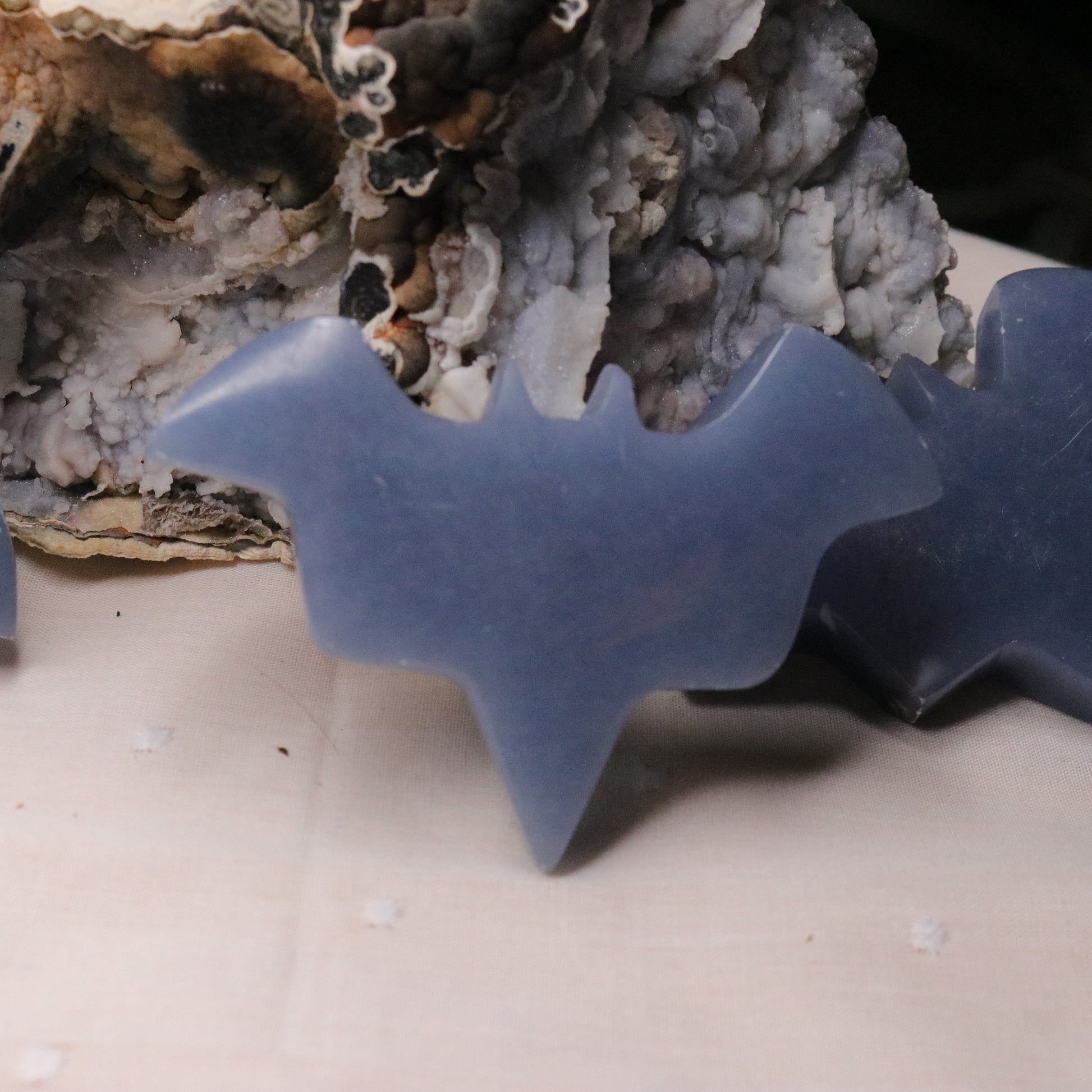 Angelite Bat Carvings from Peru - Earth Family Crystals
