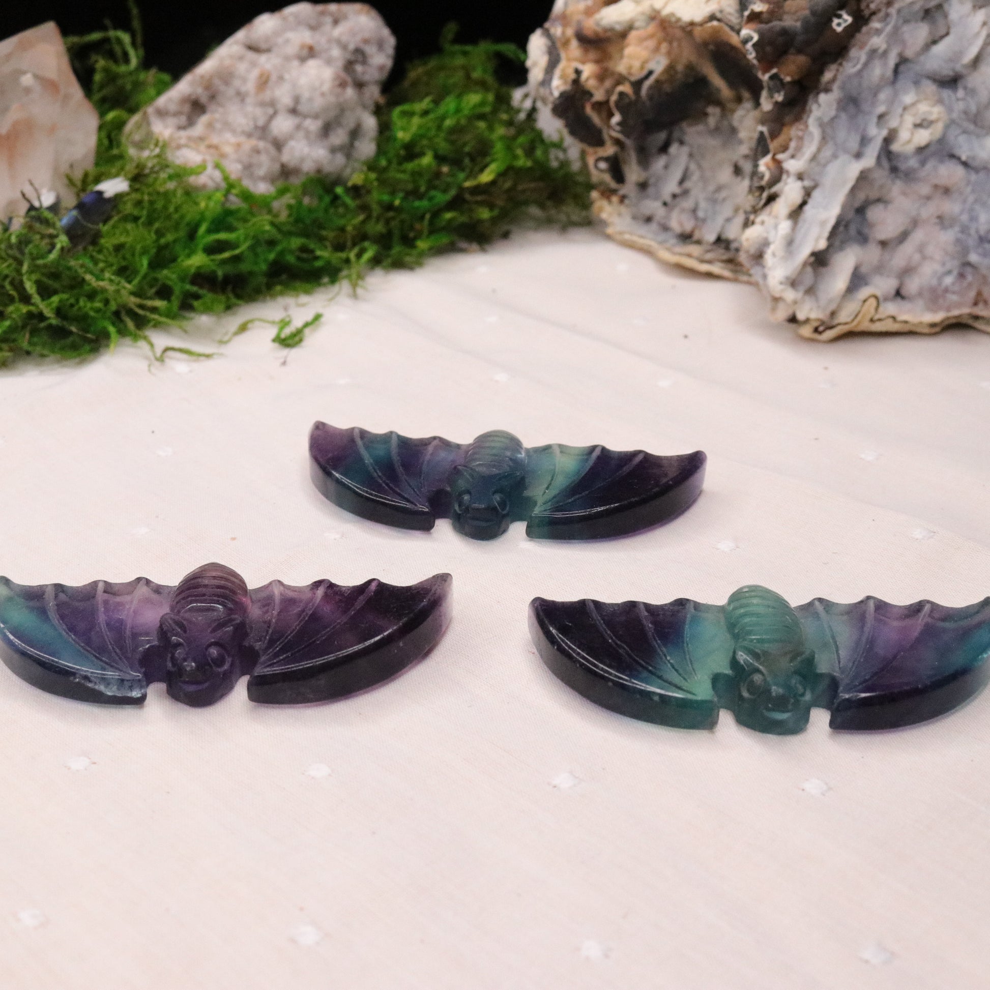 Rainbow Fluorite Bat Carvings ~ Vibrant Multicolor Banding - Earth Family Crystals