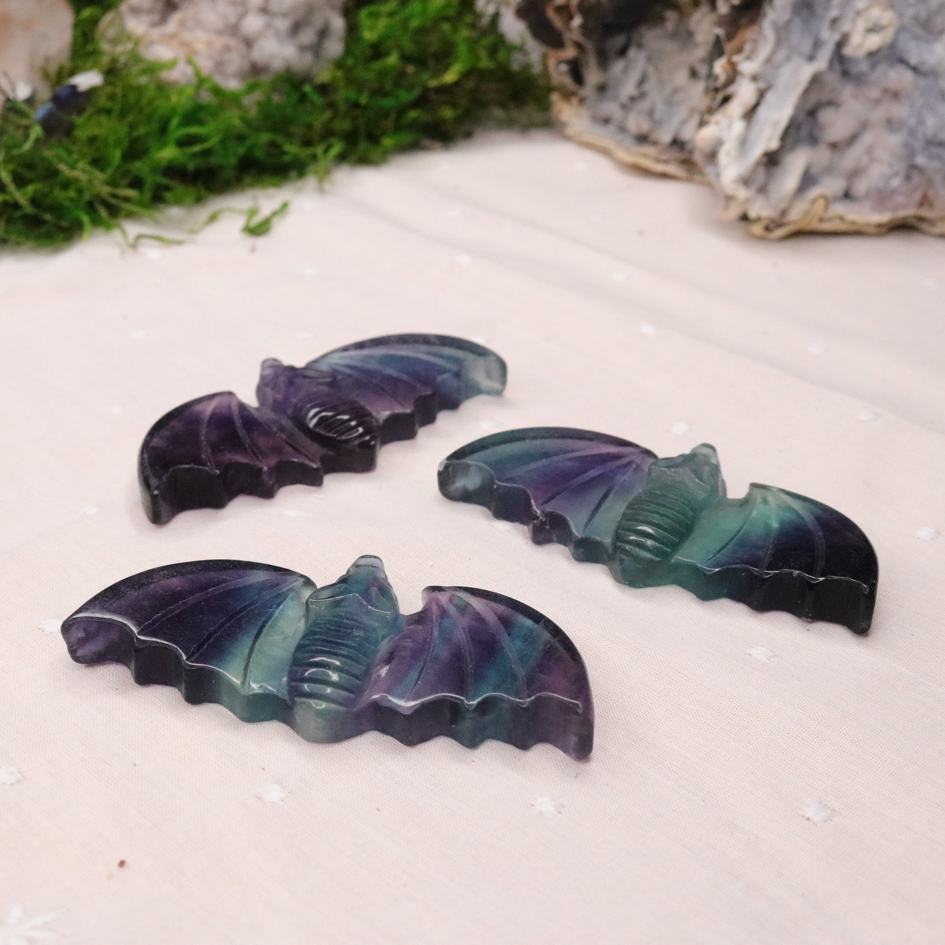 Rainbow Fluorite Bat Carvings ~ Vibrant Multicolor Banding - Earth Family Crystals