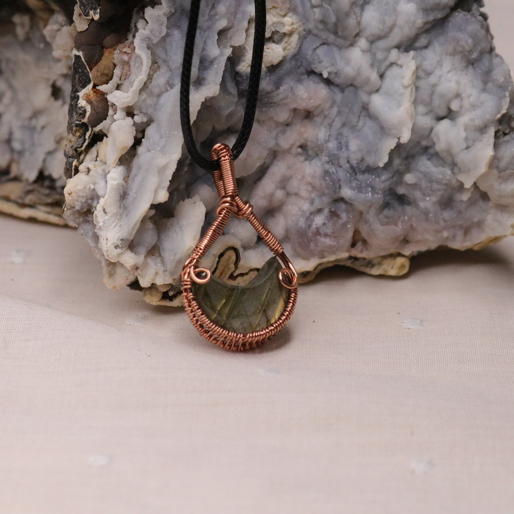 Copper Wire Wrapped Labradorite Mystical Moon Pendant~ Includes necklace cord - Earth Family Crystals