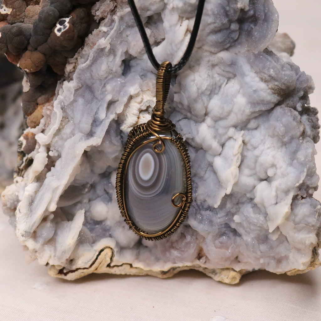 Botswana Agate Pendant with Antique Brass Wrap - Earth Family Crystals