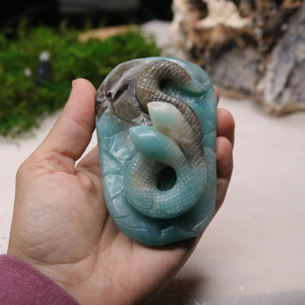 Blue Sky Opal Stone Carving ~ Two Headed Snake - Earth Family Crystals