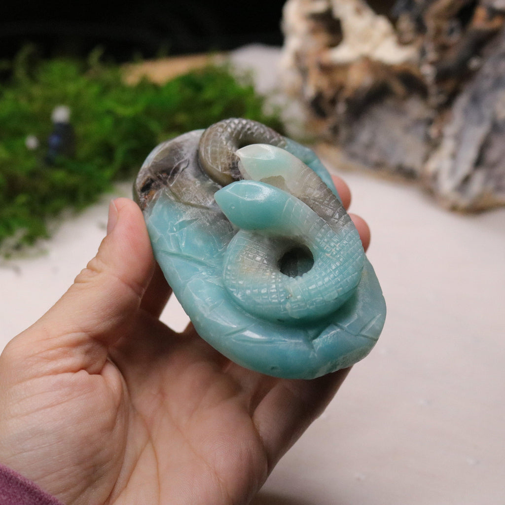 Blue Sky Opal Stone Carving ~ Two Headed Snake - Earth Family Crystals