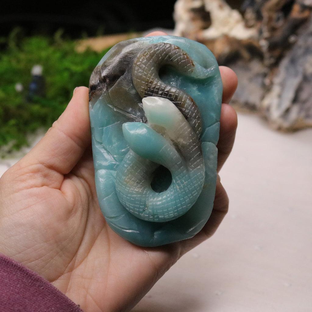 Blue Sky Opal Stone Carving ~ Two Headed Snake - Earth Family Crystals