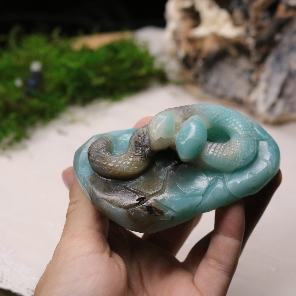 Blue Sky Opal Stone Carving ~ Two Headed Snake - Earth Family Crystals