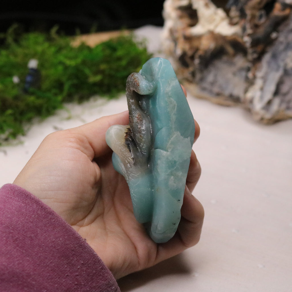 Blue Sky Opal Stone Carving ~ Two Headed Snake - Earth Family Crystals