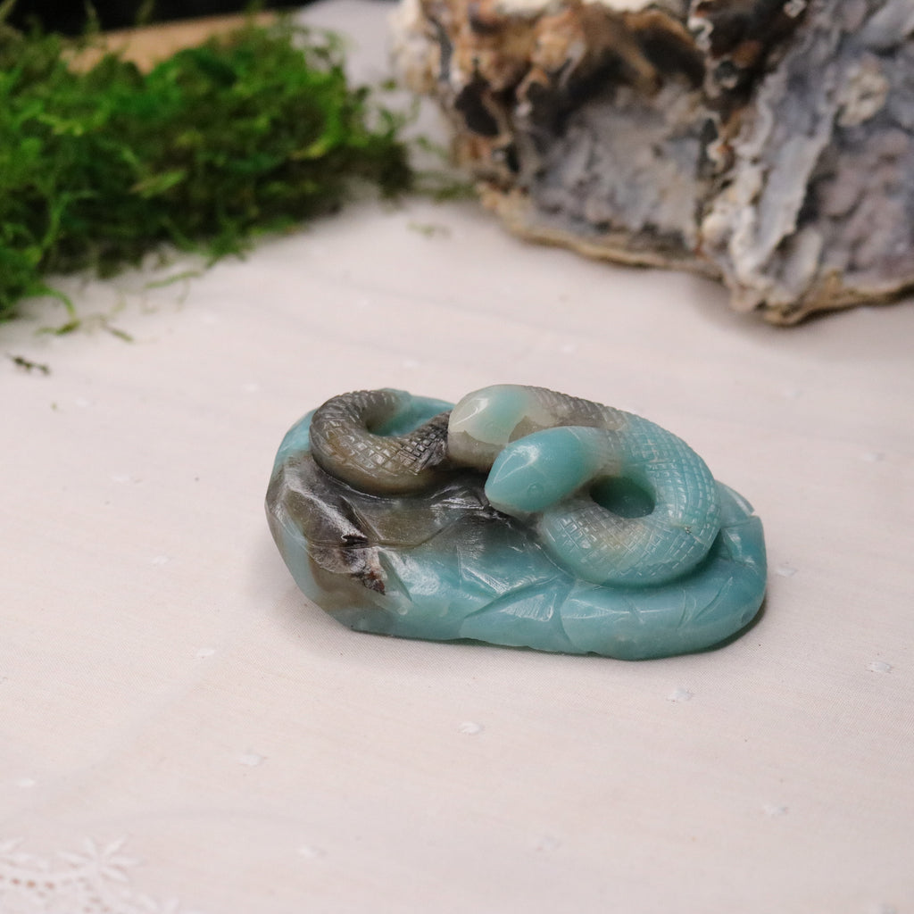 Blue Sky Opal Stone Carving ~ Two Headed Snake - Earth Family Crystals