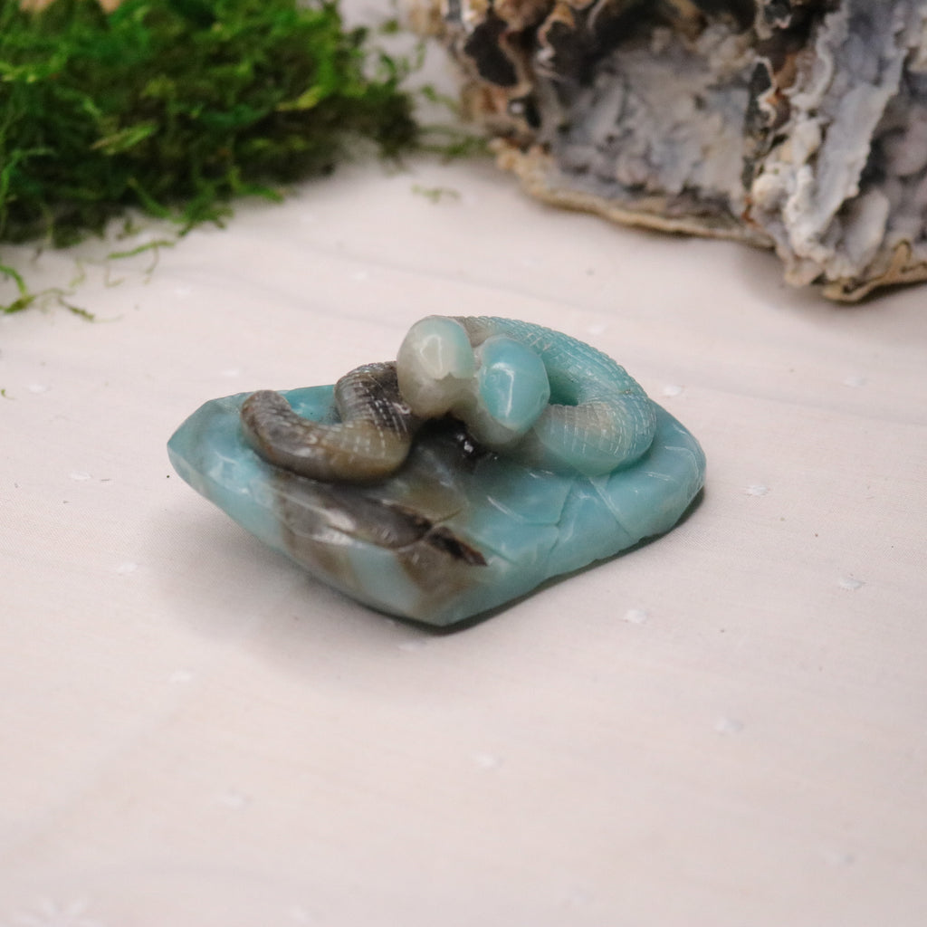 Blue Sky Opal Stone Carving ~ Two Headed Snake - Earth Family Crystals