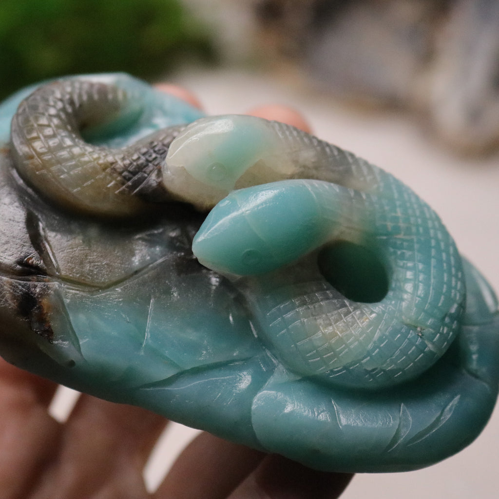 Blue Sky Opal Stone Carving ~ Two Headed Snake - Earth Family Crystals