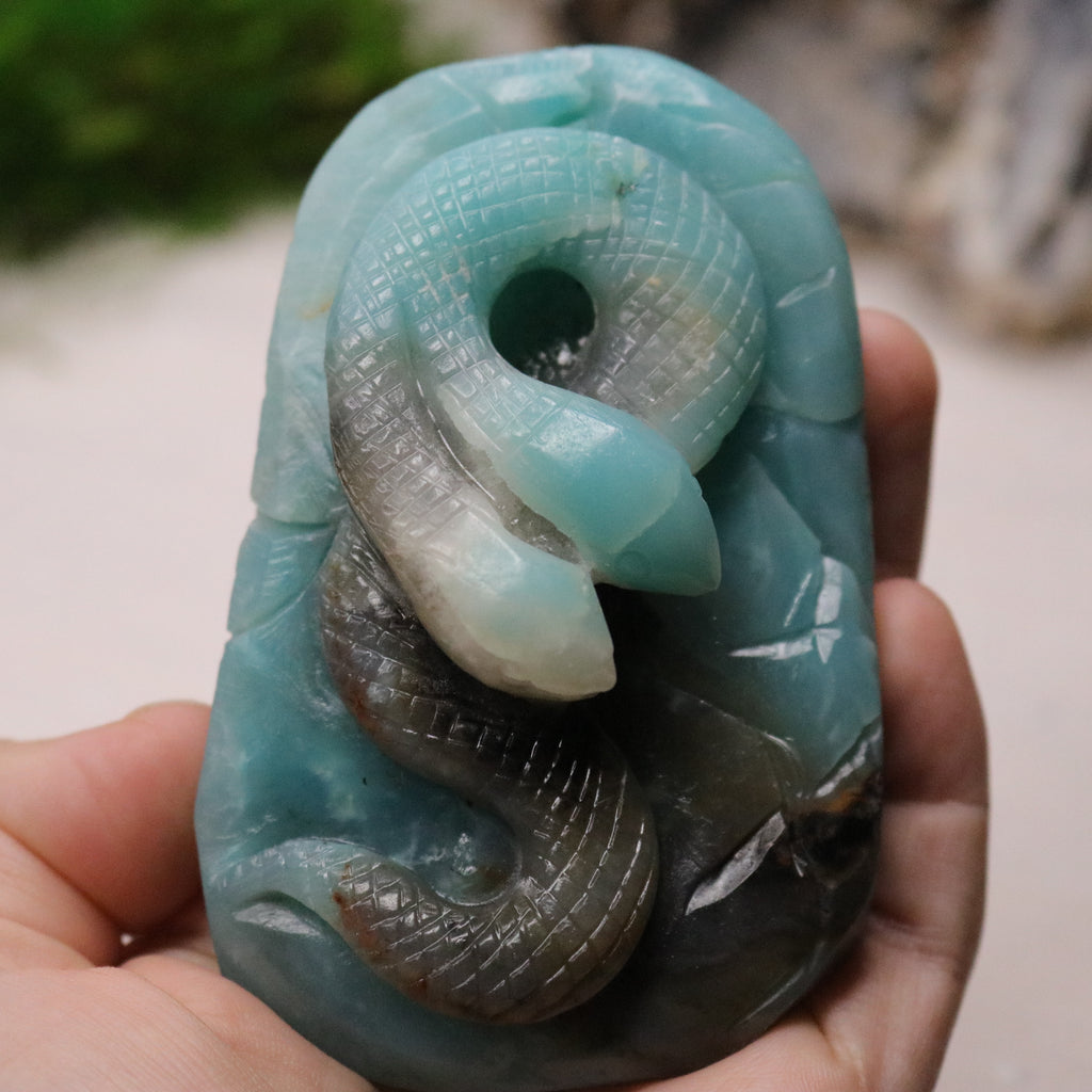 Blue Sky Opal Stone Carving ~ Two Headed Snake - Earth Family Crystals