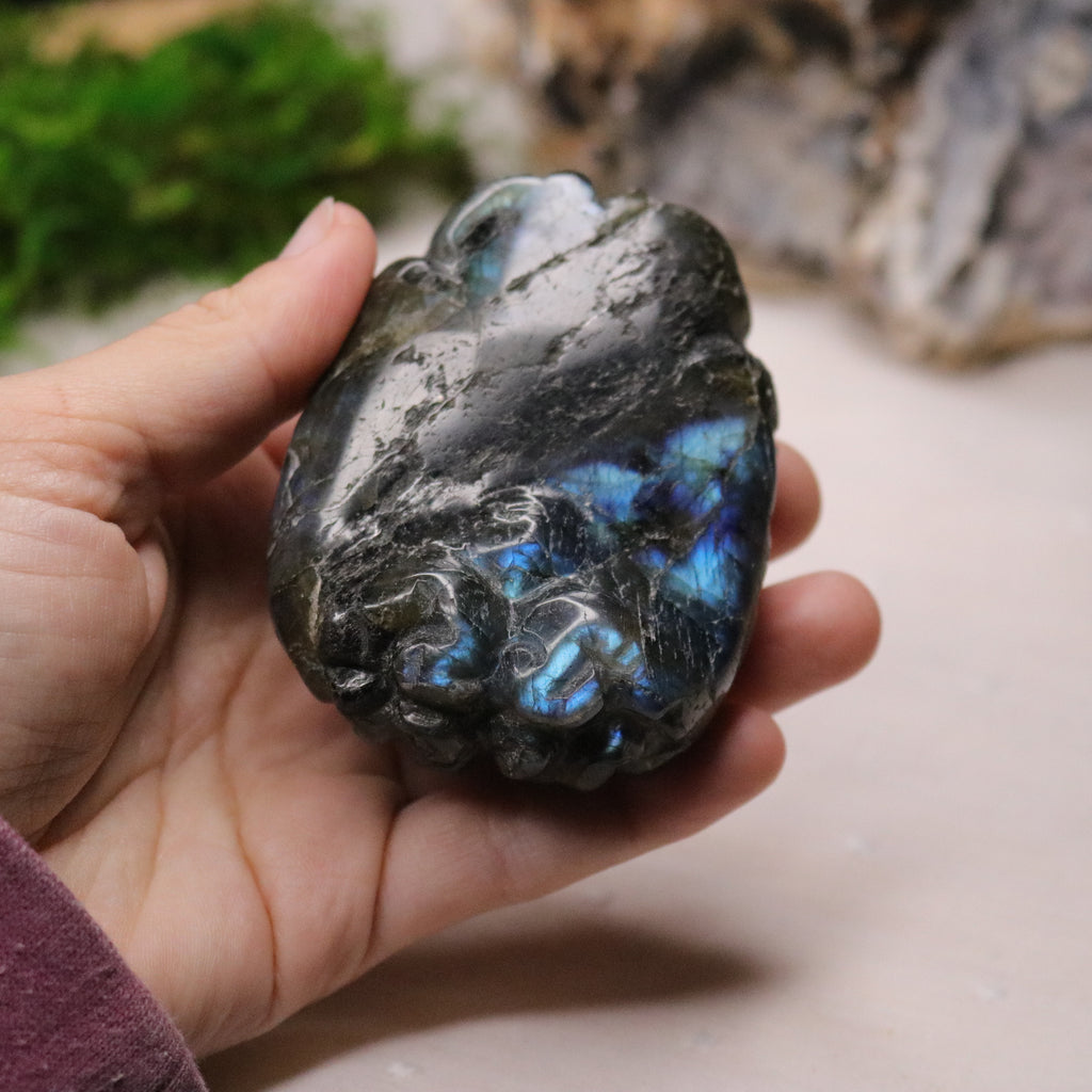 Flashy Labradorite Brain Carving ~ Very Unique for Meditation and Third Eye Activations - Earth Family Crystals