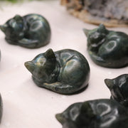 Flashy Rainbow Labradorite Cat Carvings ~ Sleeping Cuddly Kitty Cat ~ - Earth Family Crystals