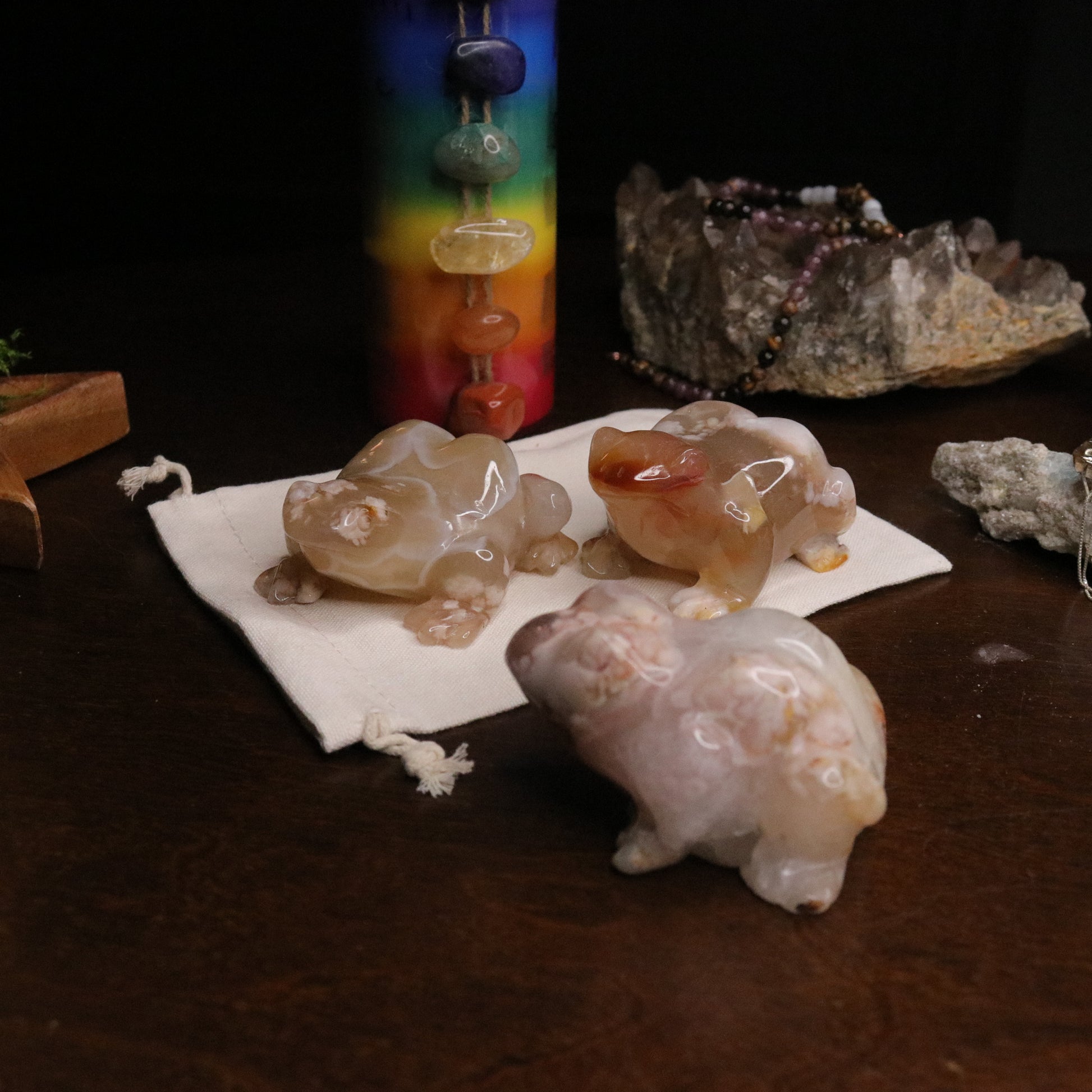 Flower Agate Frog Carvings ~ Gentle and Uplifting Energy - Earth Family Crystals