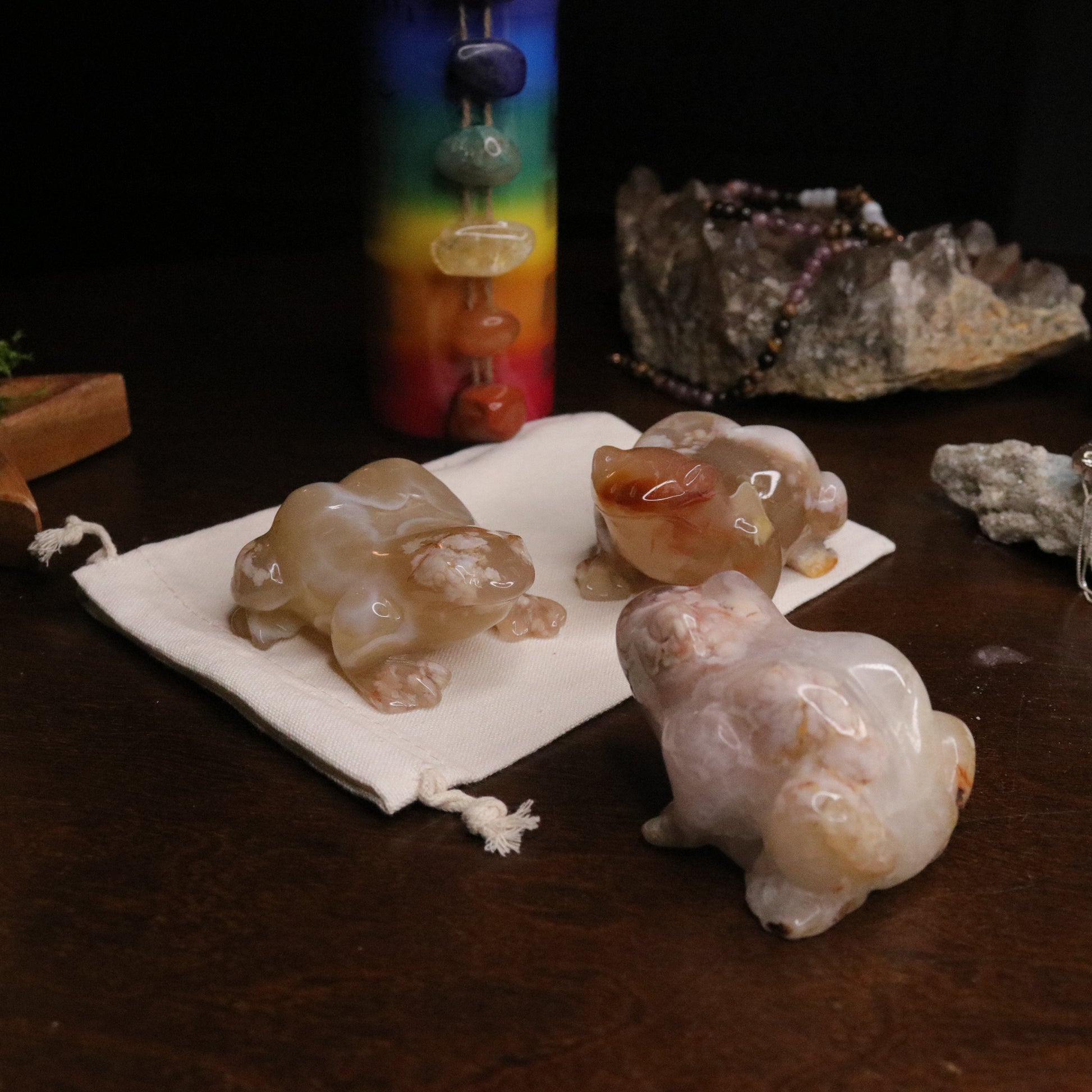 Flower Agate Frog Carvings ~ Gentle and Uplifting Energy - Earth Family Crystals