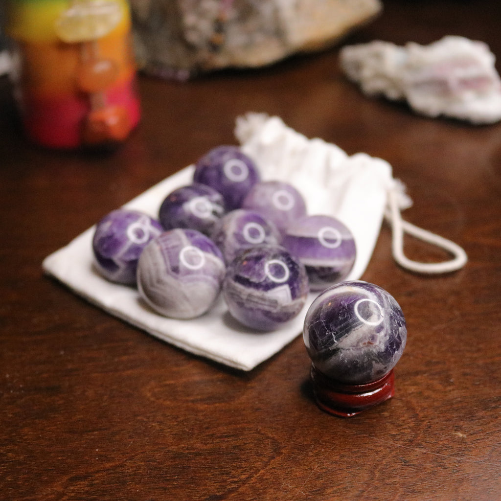 Dream Amethyst Spheres ~ One 30 mm sphere Carving - Earth Family Crystals