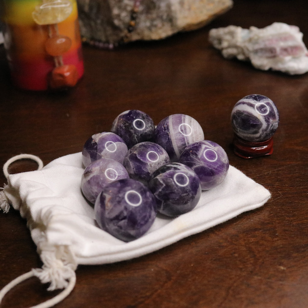 Dream Amethyst Spheres ~ One 30 mm sphere Carving - Earth Family Crystals