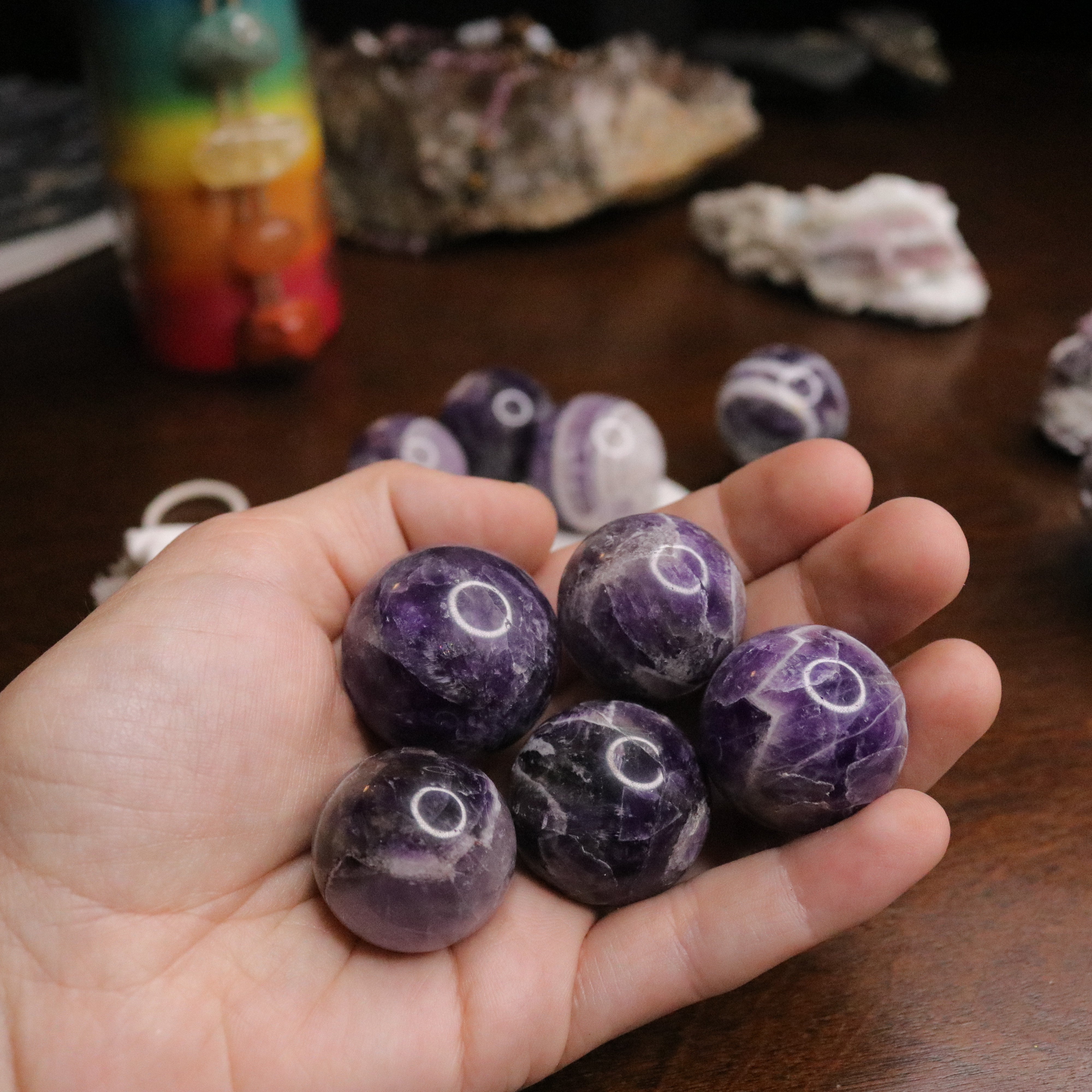 Dream Amethyst Spheres ~ One 30 mm sphere Carving - Earth Family Crystals