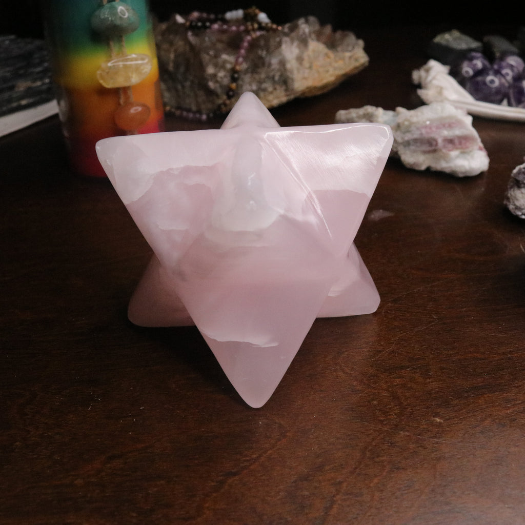 Pink Mangano Calcite Jumbo Merkaba Carving ~ Soul Retrieval and Light Body Activations - Earth Family Crystals