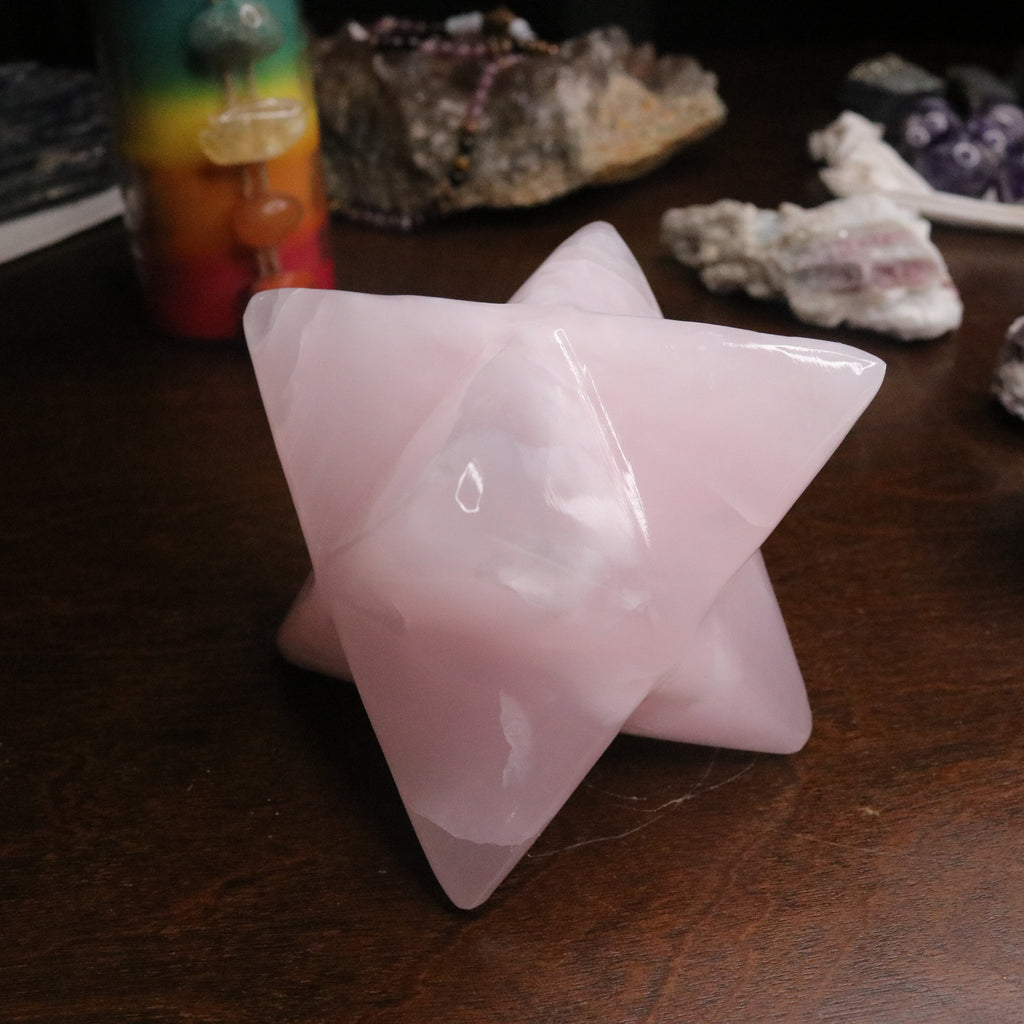 Pink Mangano Calcite Jumbo Merkaba Carving ~ Soul Retrieval and Light Body Activations - Earth Family Crystals