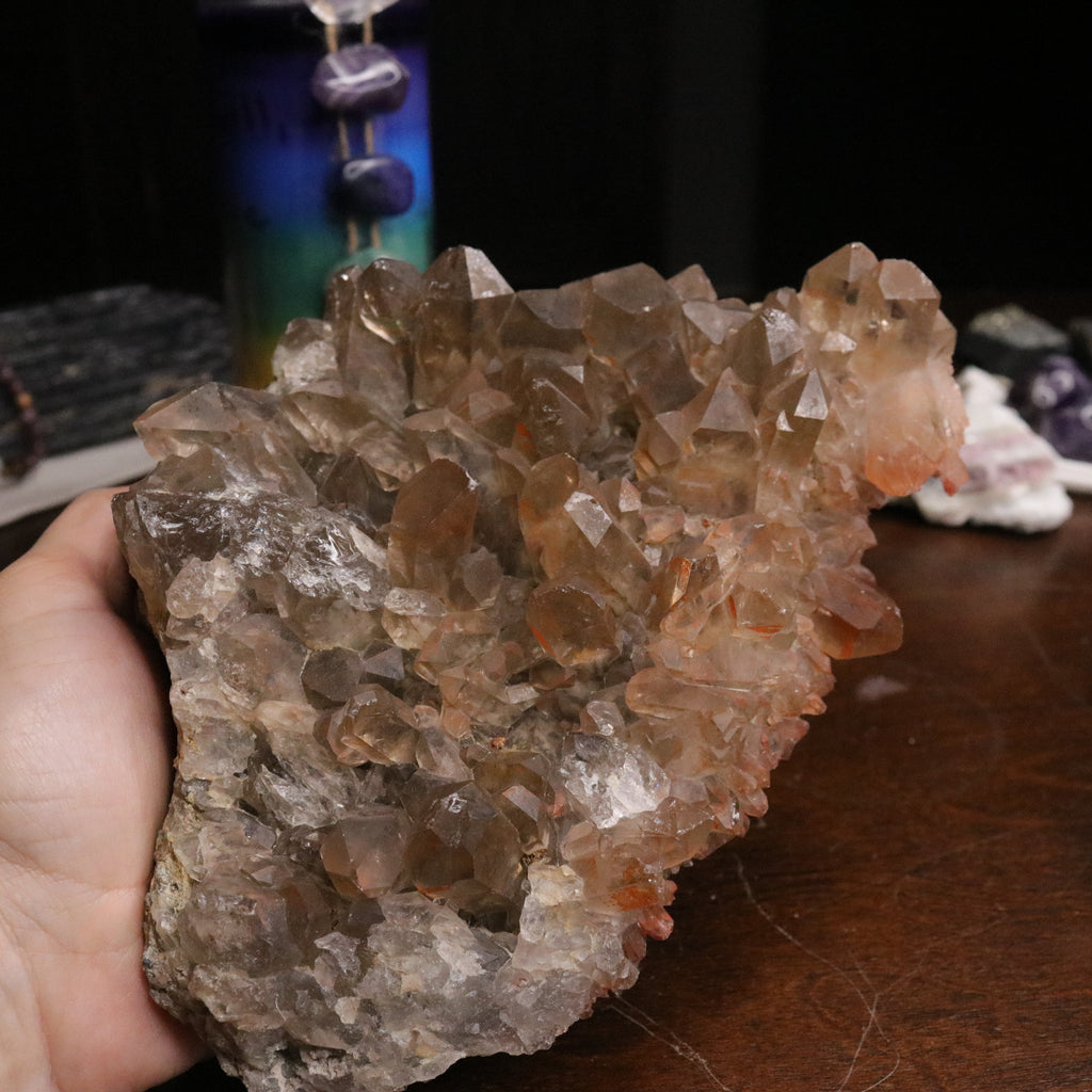 Jumbo ~ Gorgeous and Unique Lithium and Red Hematoid Quartz Cluster from Brazil - Earth Family Crystals