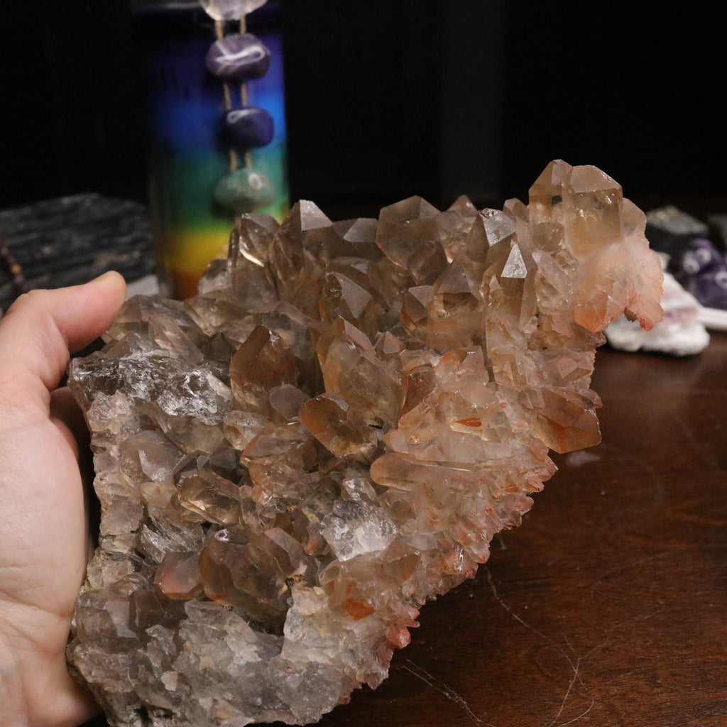 Jumbo ~ Gorgeous and Unique Lithium and Red Hematoid Quartz Cluster from Brazil - Earth Family Crystals