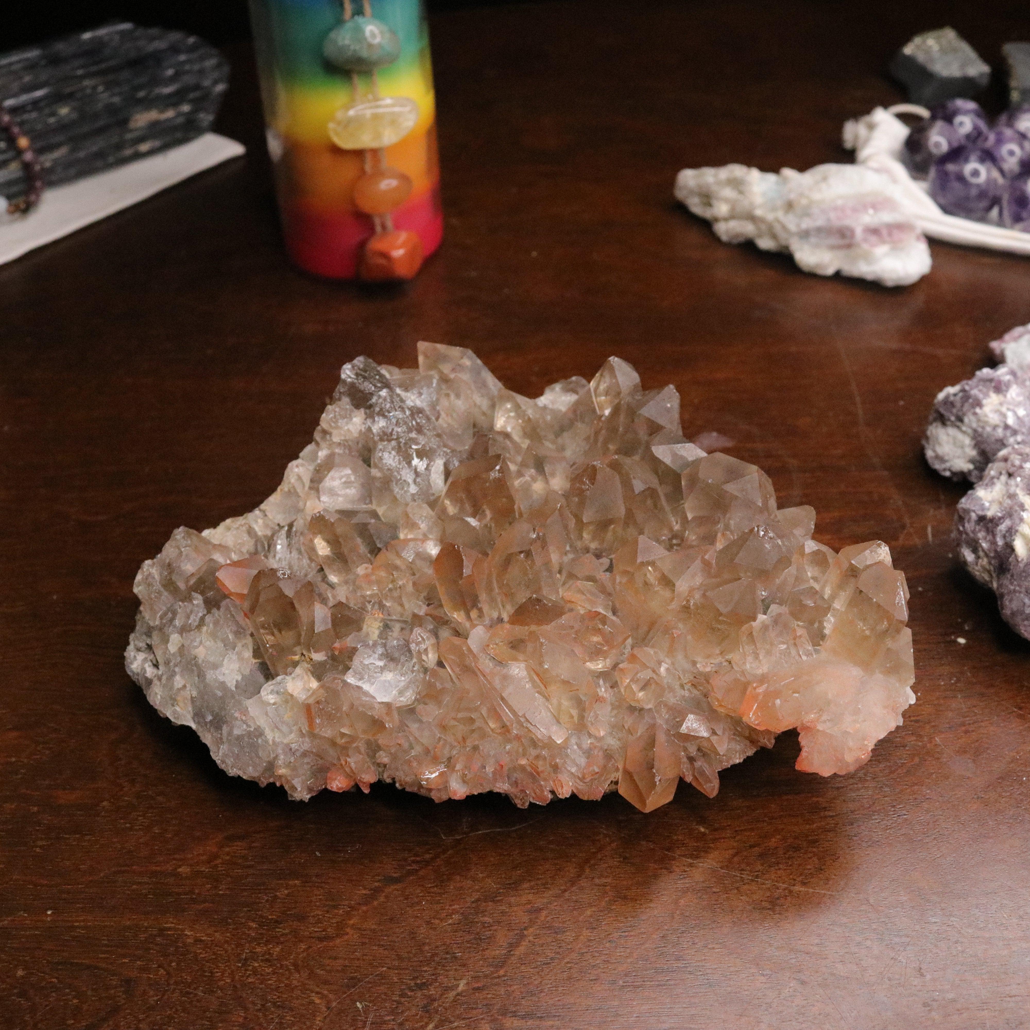 Jumbo ~ Gorgeous and Unique Lithium and Red Hematoid Quartz Cluster from Brazil - Earth Family Crystals