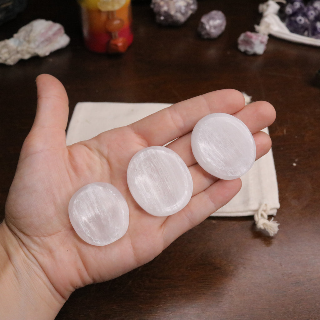 Selenite Worry Stones ~ Pocket Trinket ~ Fidget Stone - Earth Family Crystals
